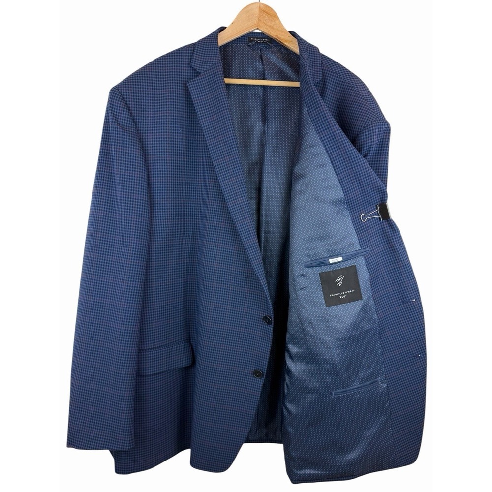 Shaquille O'Neal XLG Stretch Suit Jacket Blazer Men's Size 58L Long Blue Check